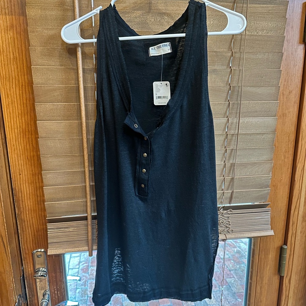 Free People Black Buttoned Sleeveless Tank Top